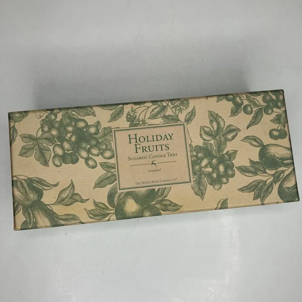 3 Holiday Fruits SUGARED PEAR CANDLES Unscented The White Barn Candle Co. In Box